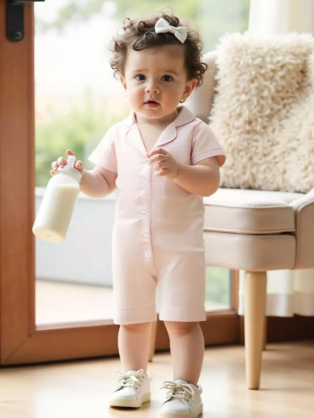 Infant Satin Pajamas Romper Pink Blue 6M 12M 18M Button Up Short Sleeve Jumpsuit